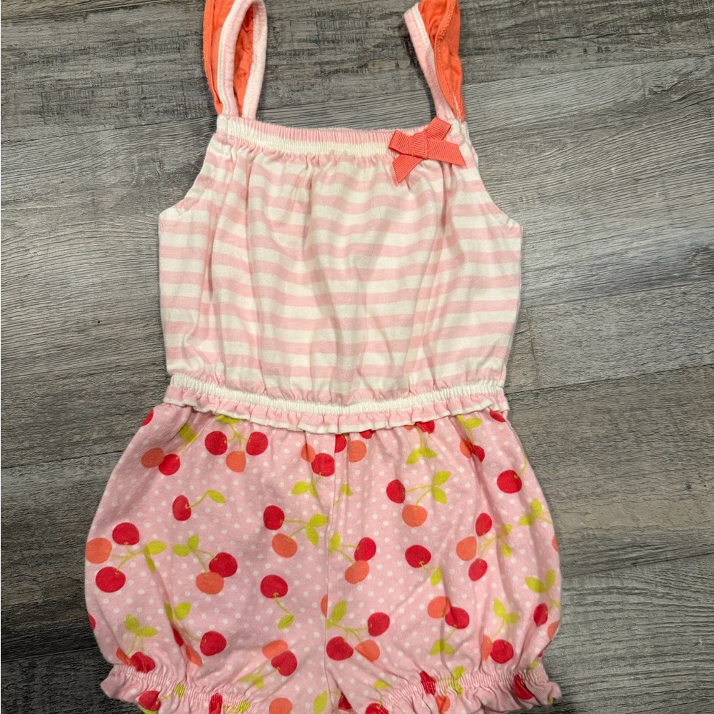 Koala Kids Pink Cherry Print Romper